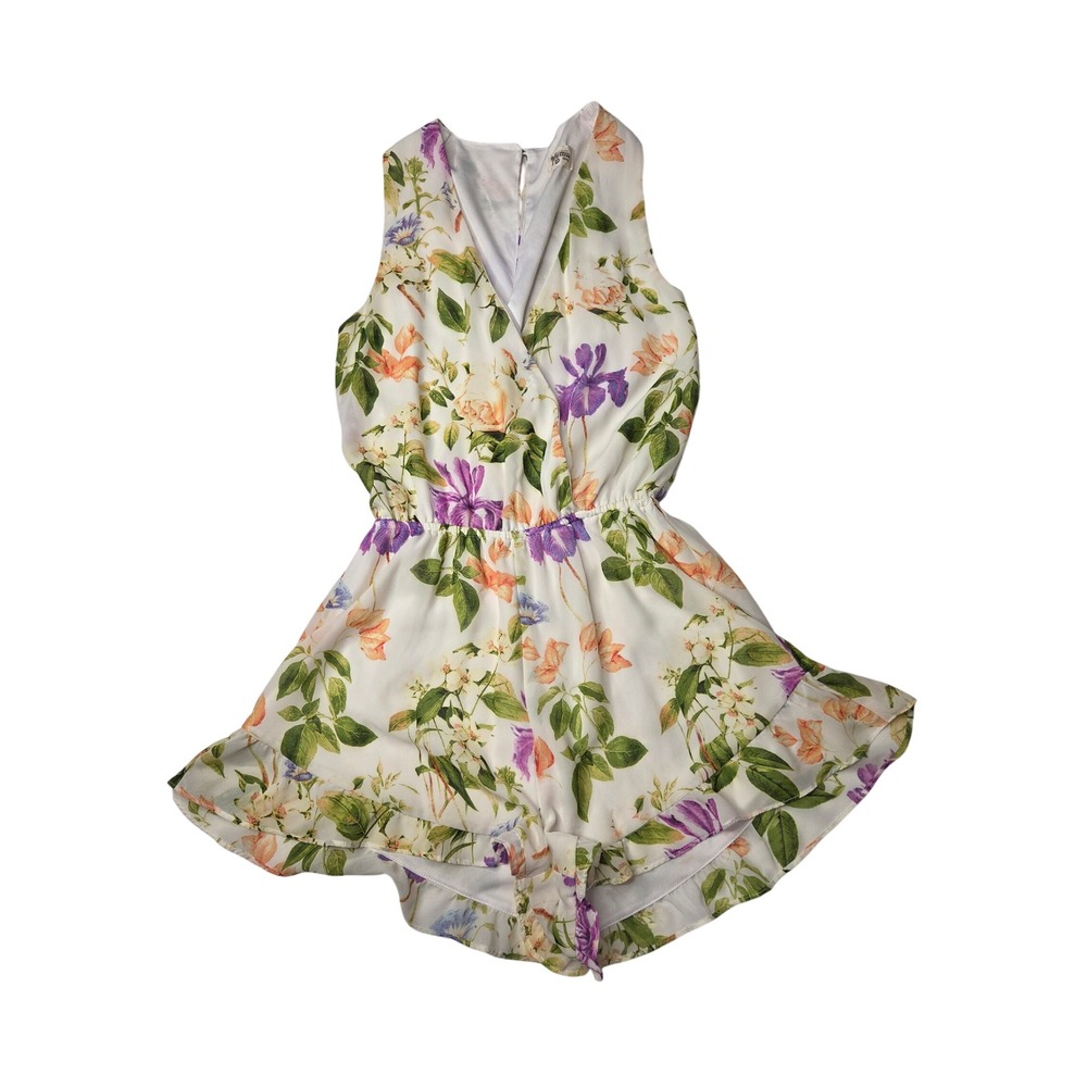 Mumu Floral Print Romper multicolor Ruffle V Neck Sleeveless Women's Small